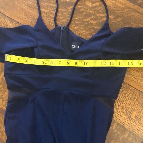 Xscape Navy Blue Off Shoulder Maxi Dress Sz 2 Black Tie, Wedding, Gala - Picture 12 of 16